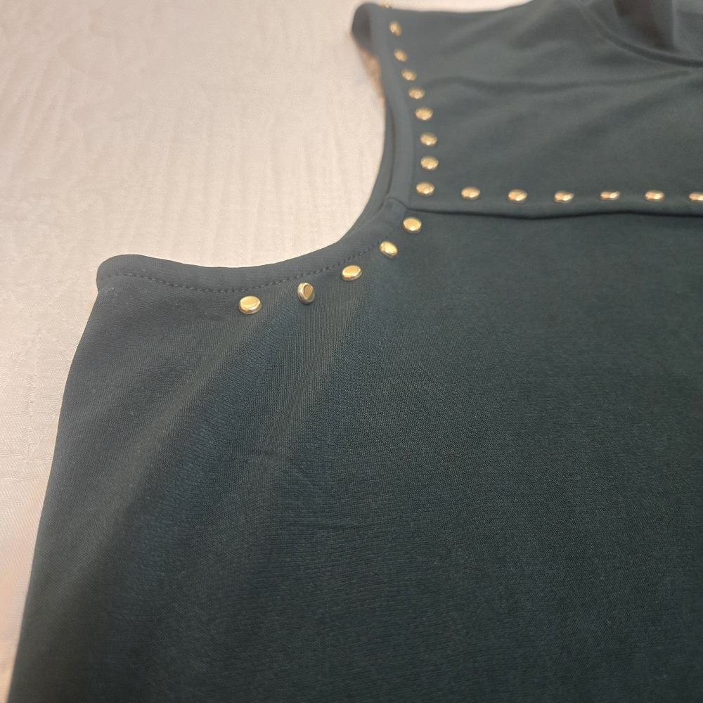 Calvin Klein Womens XL Mock Neck Sleeveless Top Tank Studded Jewel Hunter Green - Picture 5 of 13